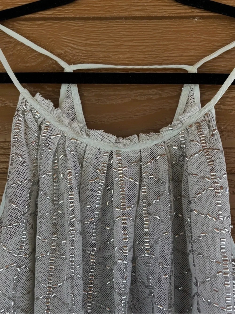 Free People Light Gray Lacey Racerback Top w/ Beaded Silver Detail -Sz M